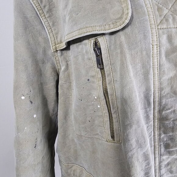 Free People Paint Splatter Military Jacket M Khaki Utility Safari Canvas Grunge - Picture 9 of 14